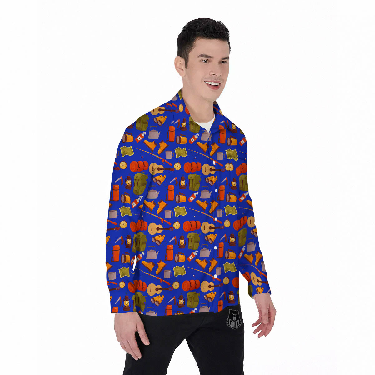 Picnic Camping Print Pattern Men's Long Sleeve Shirts-grizzshop