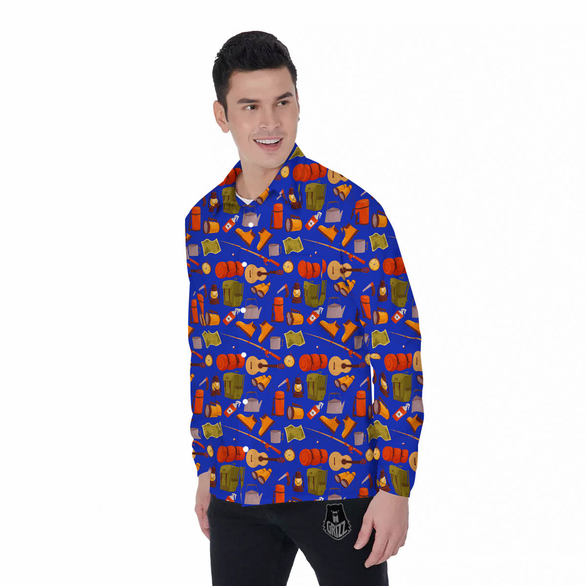 Picnic Camping Print Pattern Men's Long Sleeve Shirts-grizzshop