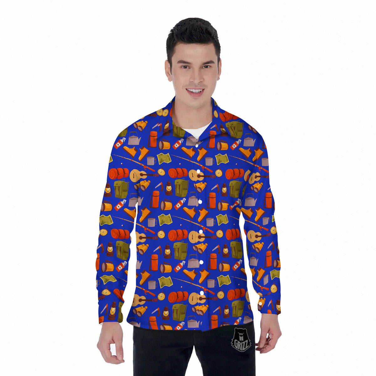Picnic Camping Print Pattern Men's Long Sleeve Shirts-grizzshop
