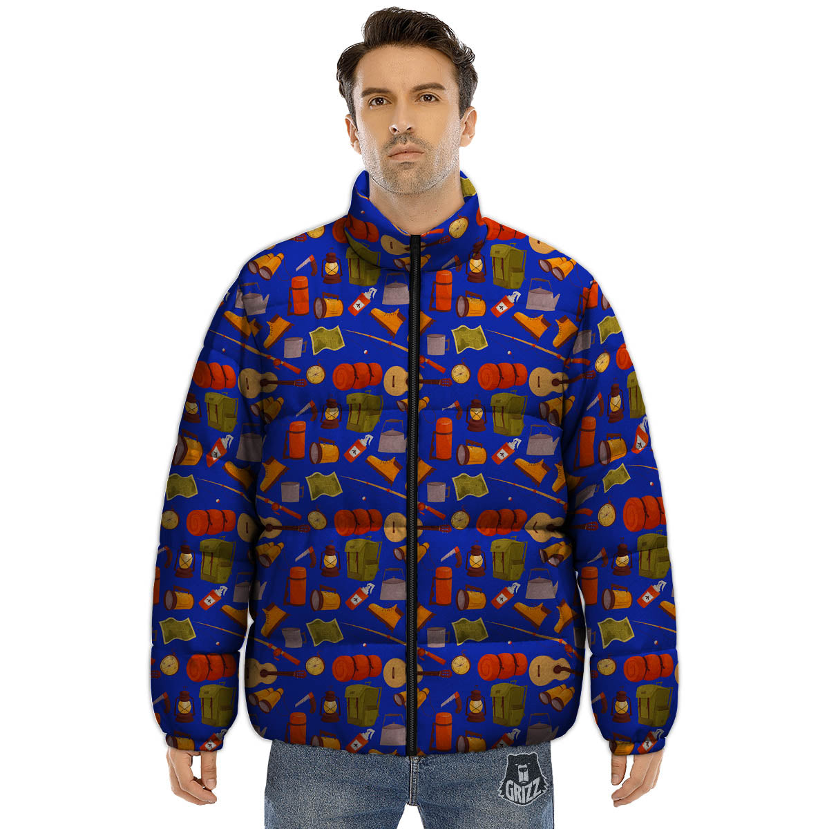 Picnic Camping Print Pattern Puffer Jacket-grizzshop
