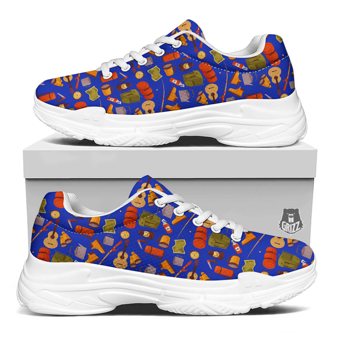 Picnic Camping Print Pattern White Chunky Shoes-grizzshop