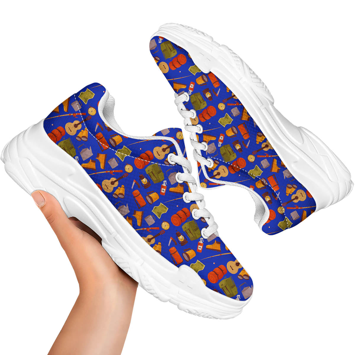 Picnic Camping Print Pattern White Chunky Shoes-grizzshop