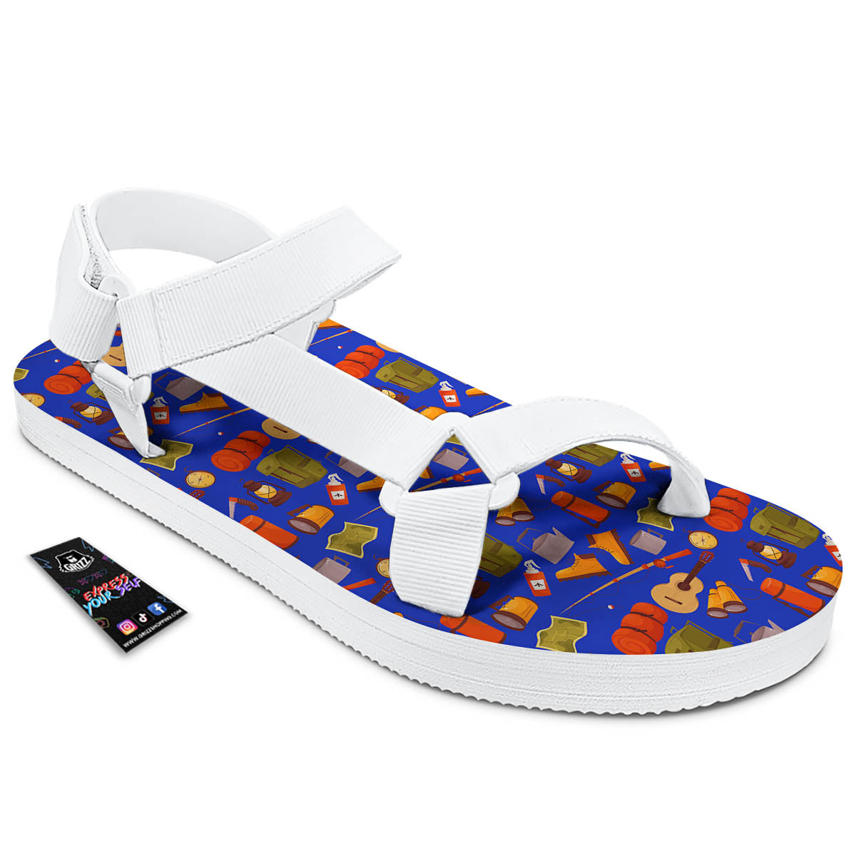 Picnic Camping Print Pattern White Open Toe Sandals-grizzshop