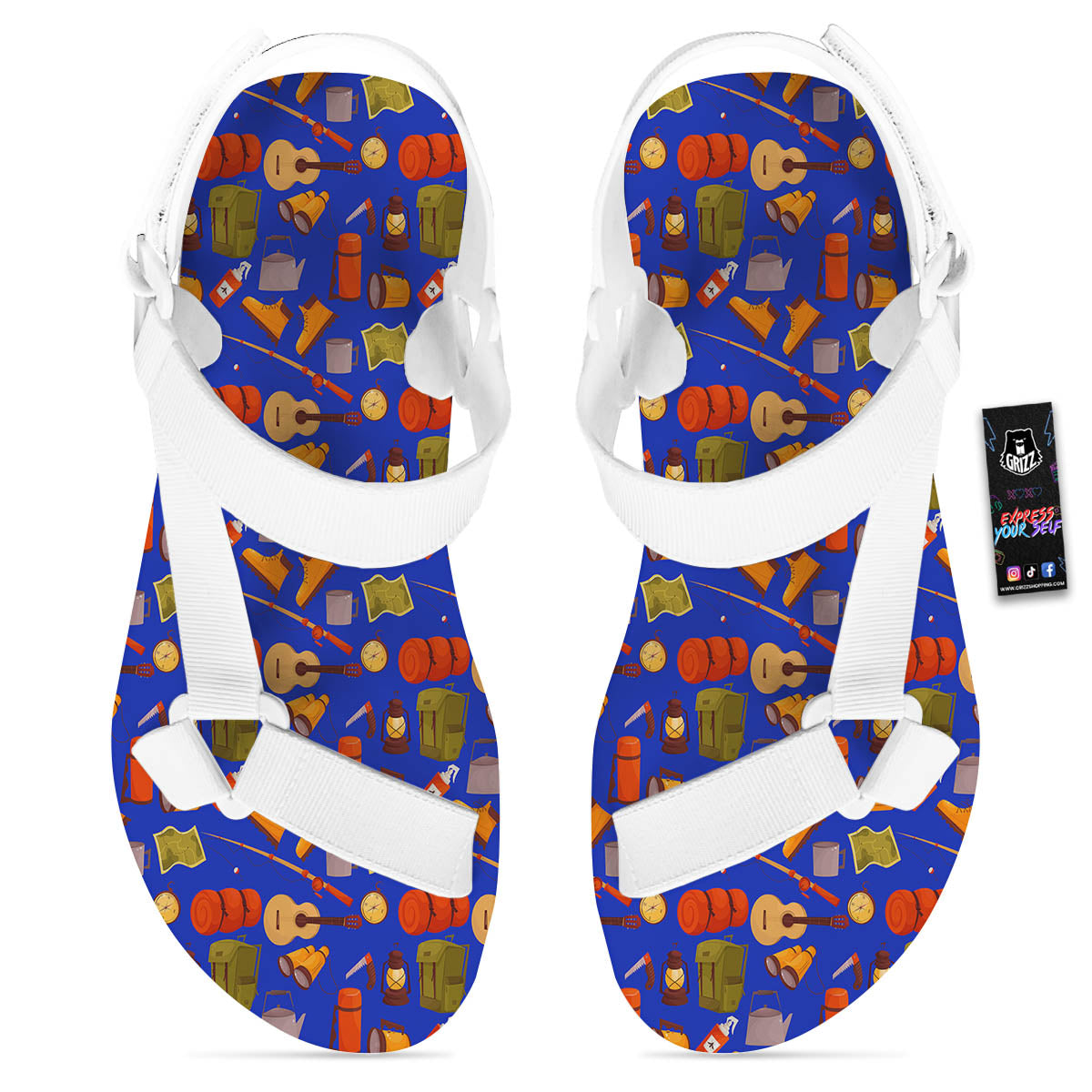 Picnic Camping Print Pattern White Open Toe Sandals-grizzshop