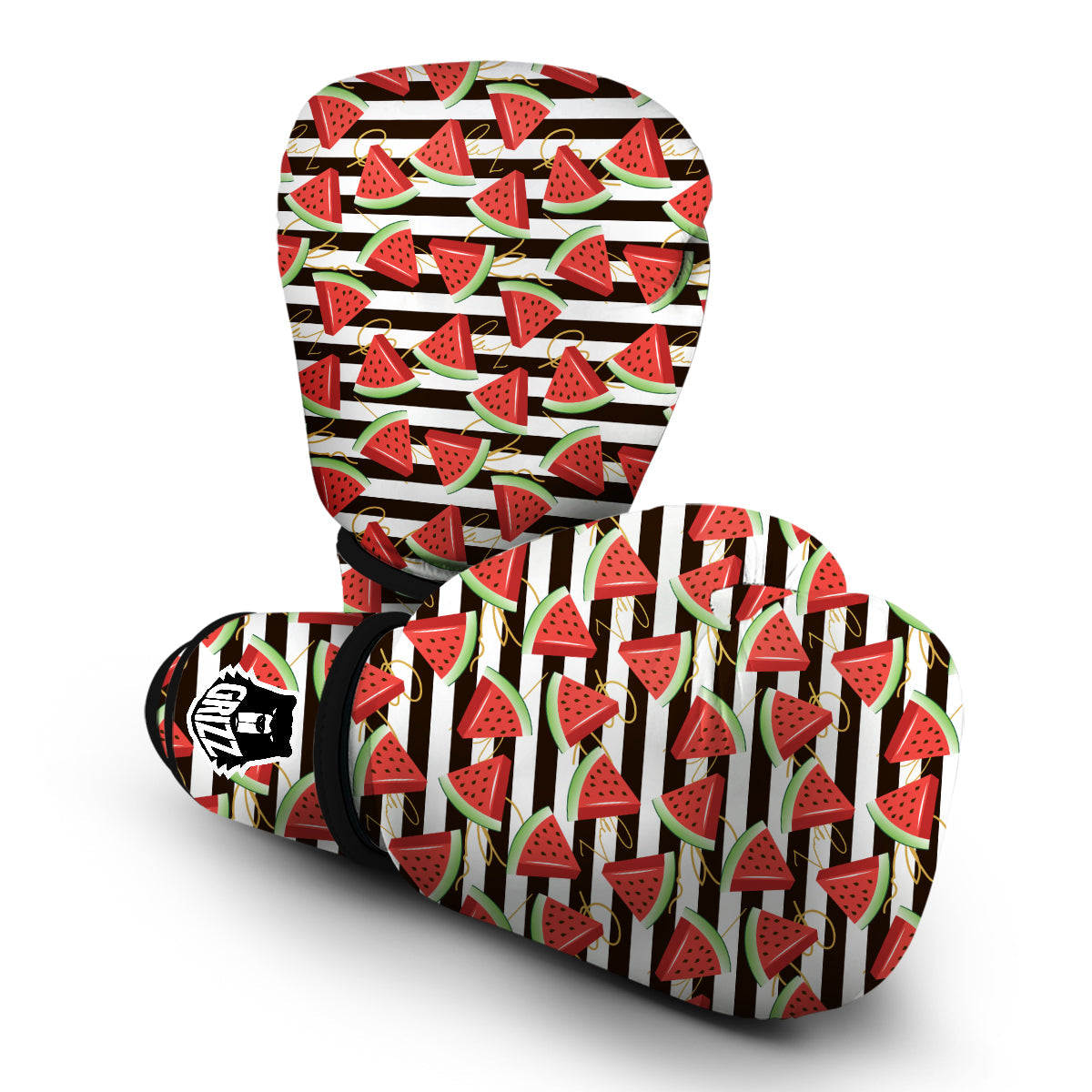 Piece Watermelon Stripe Black Pattern Print Boxing Gloves-grizzshop