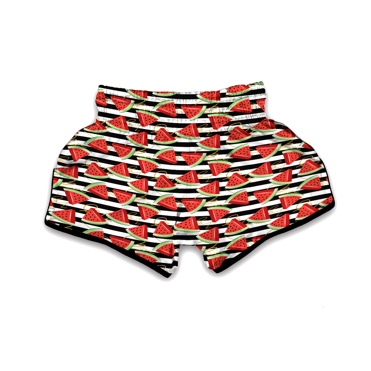 Piece Watermelon Stripe Black Pattern Print Muay Thai Boxing Shorts-grizzshop