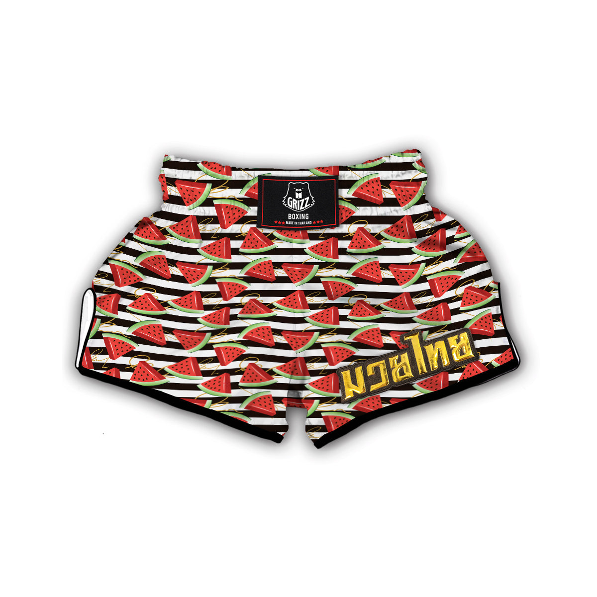 Piece Watermelon Stripe Black Pattern Print Muay Thai Boxing Shorts-grizzshop