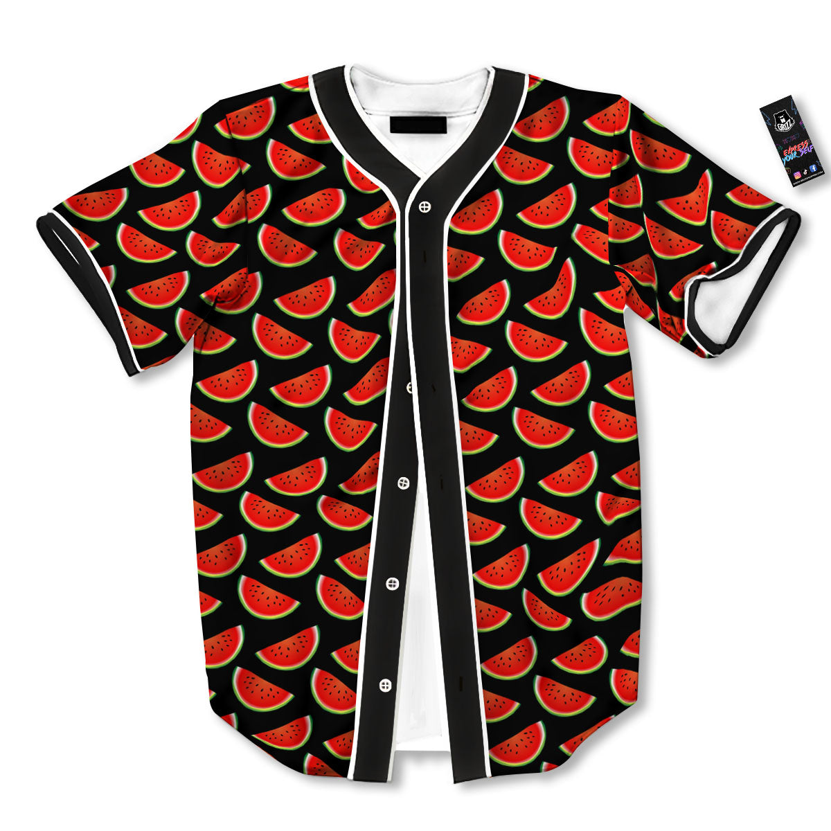 Pieces Black Watermelon Print Pattern Baseball Jersey-grizzshop
