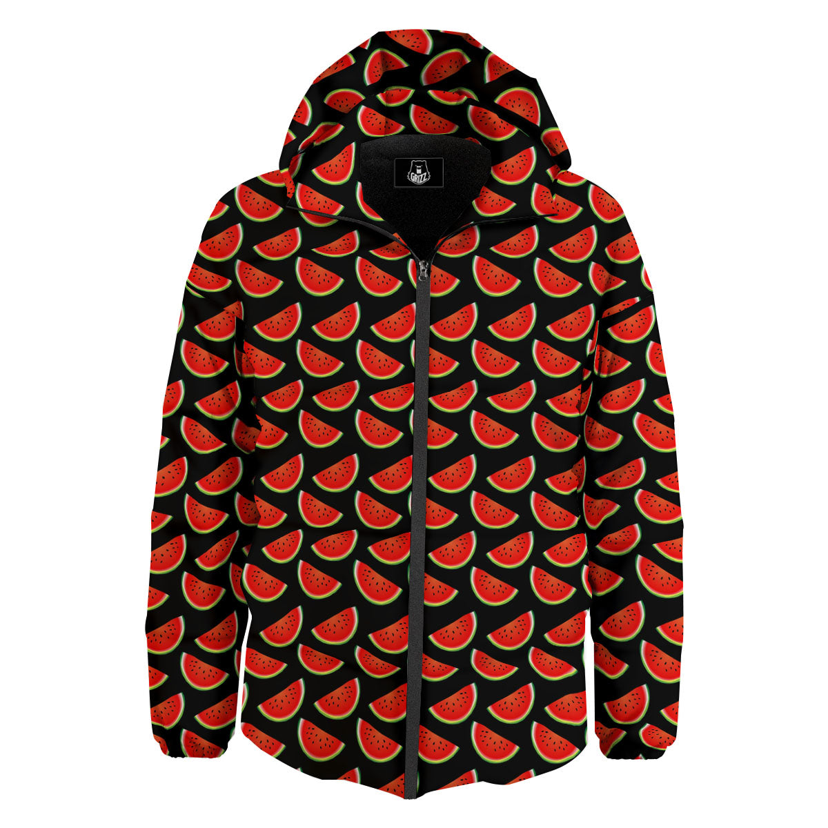 Pieces Black Watermelon Print Pattern Down Jacket-grizzshop