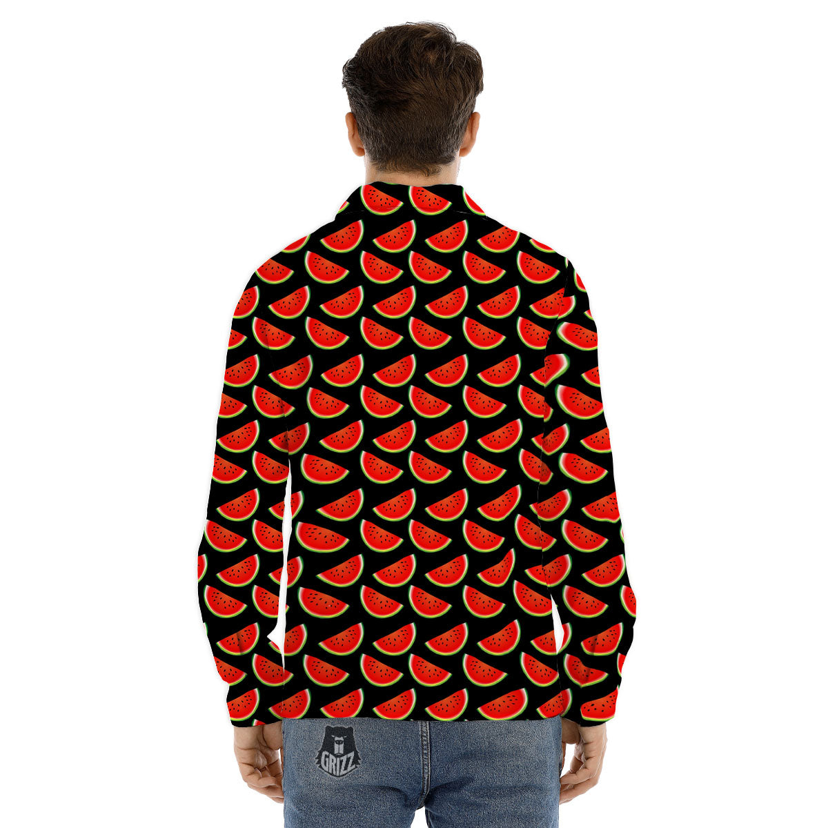 Pieces Black Watermelon Print Pattern Men's Dress Shirts-grizzshop