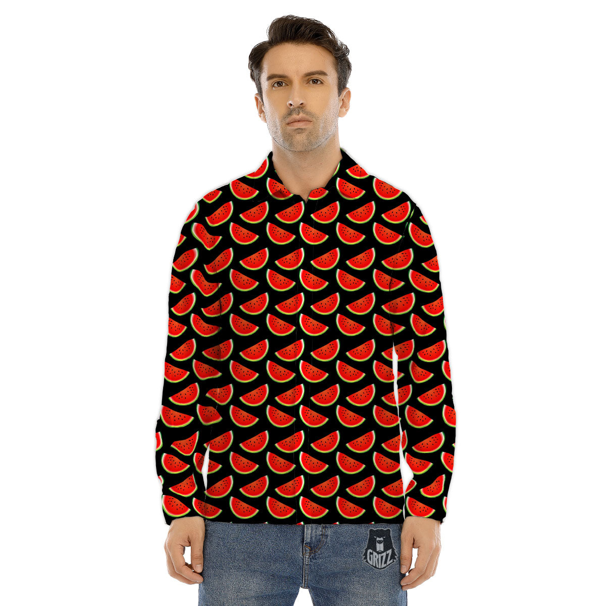 Pieces Black Watermelon Print Pattern Men's Dress Shirts-grizzshop