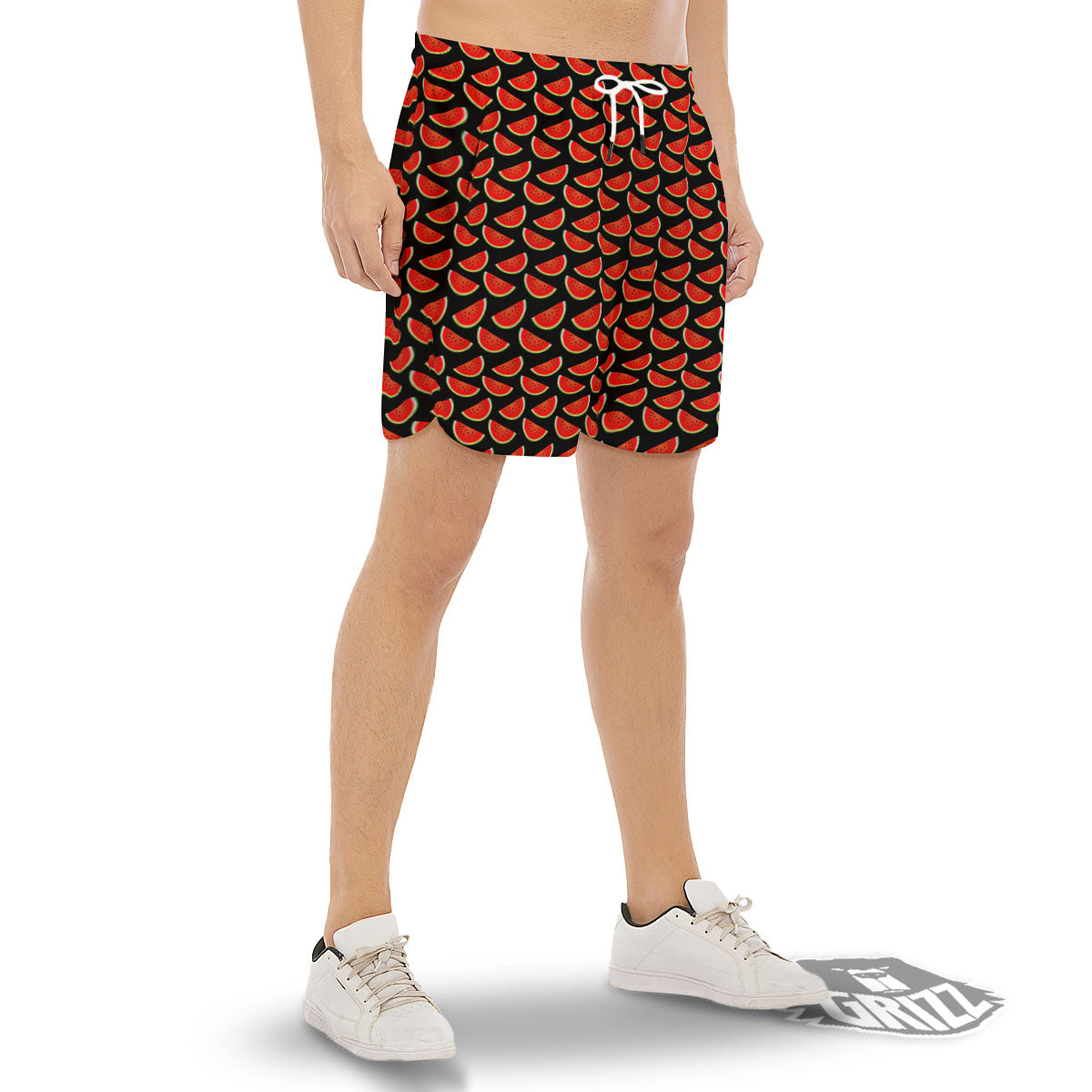 Pieces Black Watermelon Print Pattern Men's Gym Shorts-grizzshop