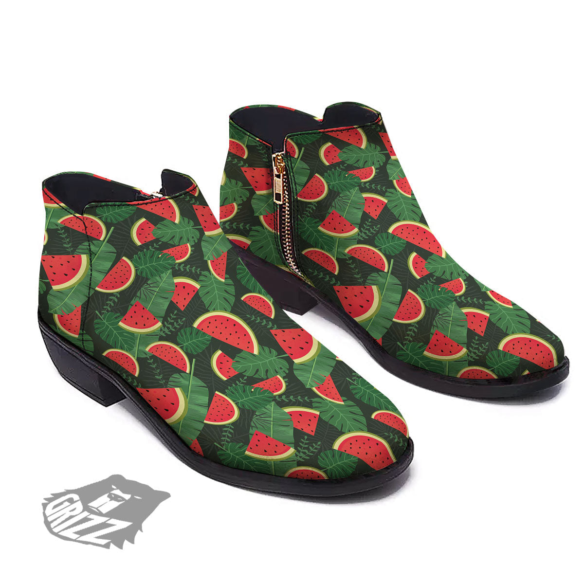 Pieces Leaf Watermelon Print Pattern Ankle Boots-grizzshop