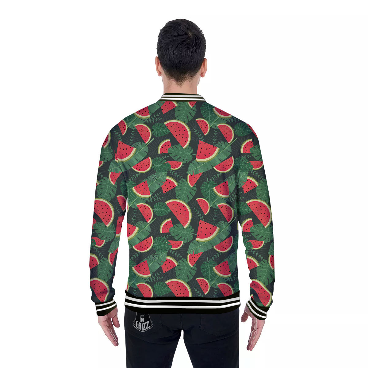 Pieces Leaf Watermelon Print Pattern Baseball Jacket-grizzshop