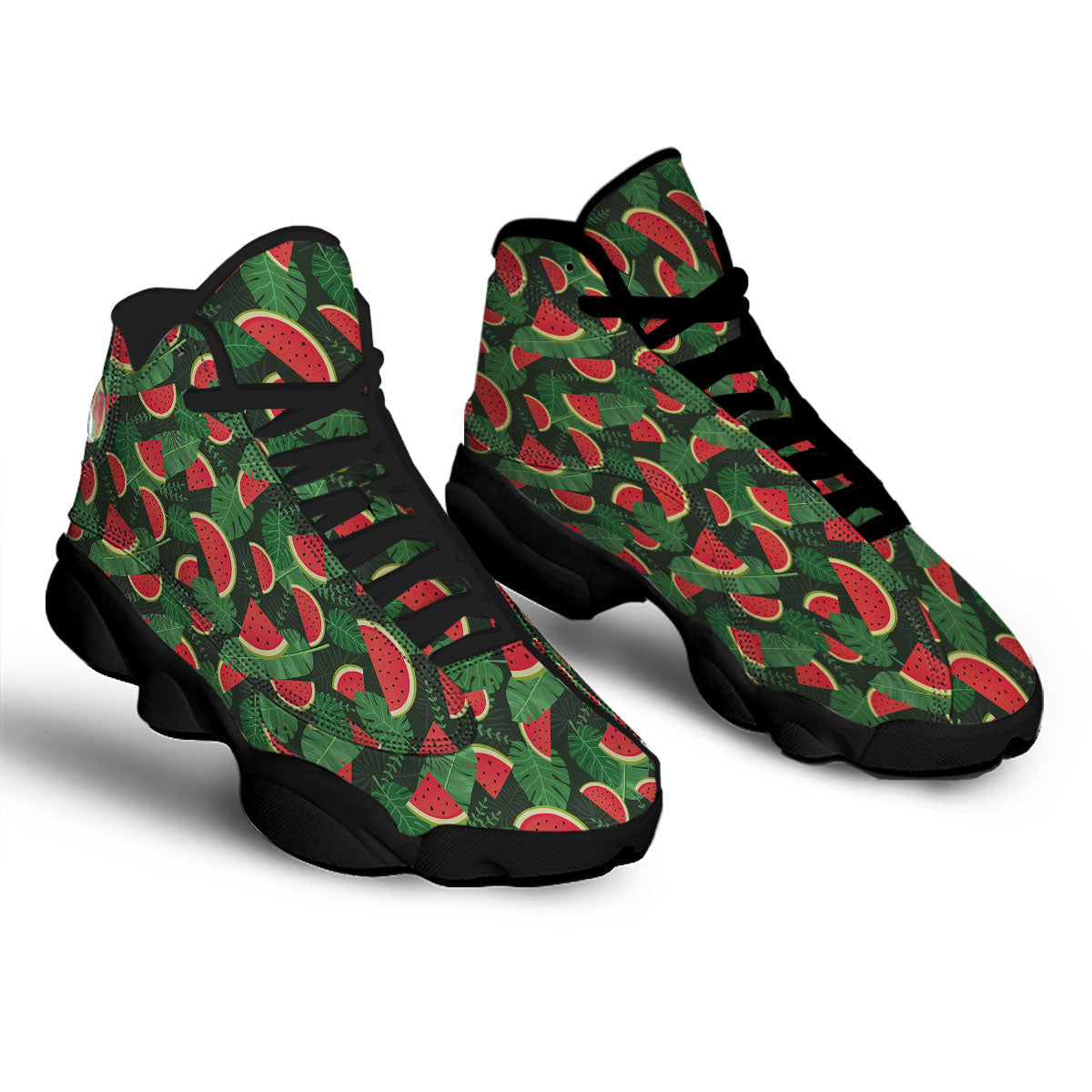 Pieces Leaf Watermelon Print Pattern Black Basketball Shoes-grizzshop