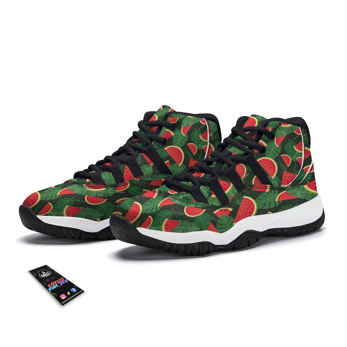 Pieces Leaf Watermelon Print Pattern Black Bball Shoes-grizzshop
