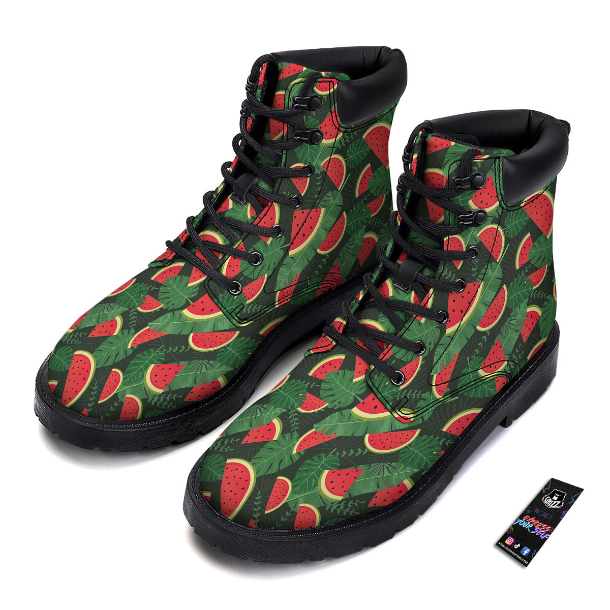 Pieces Leaf Watermelon Print Pattern Boots-grizzshop