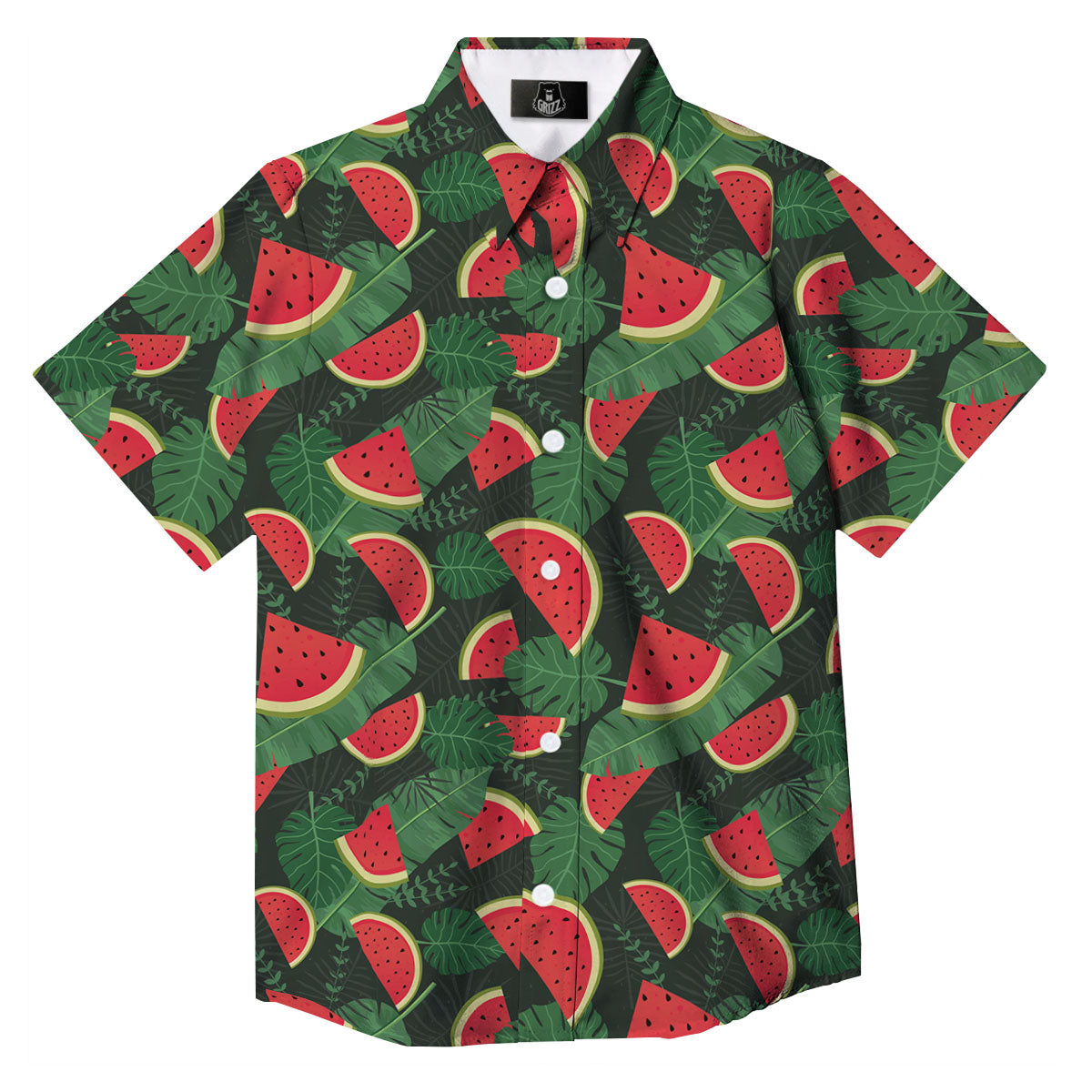 Pieces Leaf Watermelon Print Pattern Button Up Shirt-grizzshop