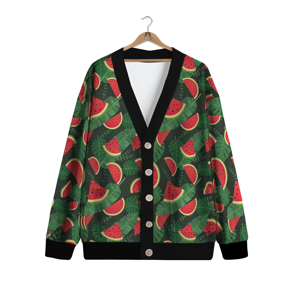 Pieces Leaf Watermelon Print Pattern Cardigan-grizzshop