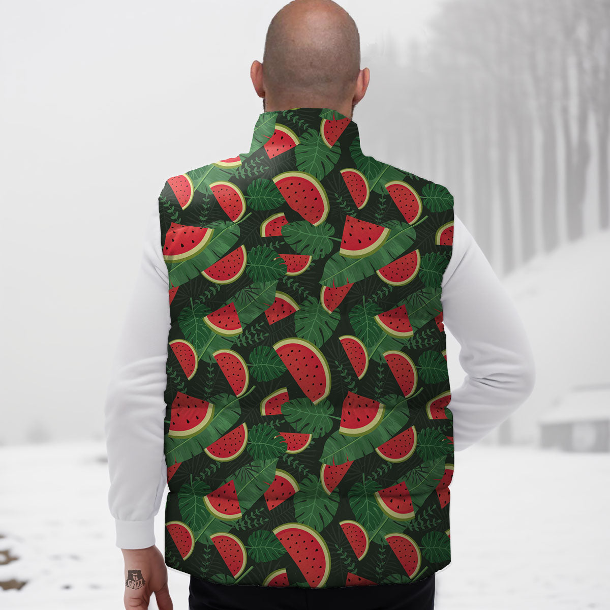 Pieces Leaf Watermelon Print Pattern Down Vest