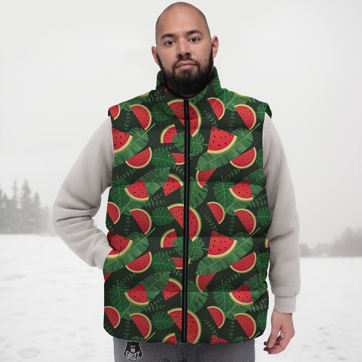 Pieces Leaf Watermelon Print Pattern Down Vest