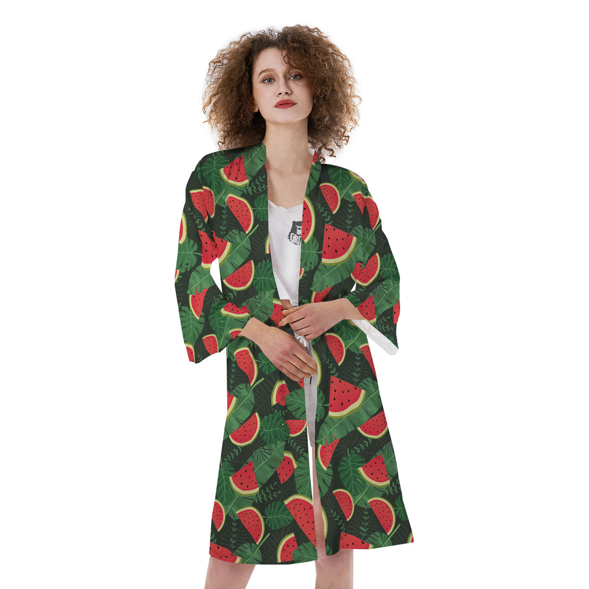 Pieces Leaf Watermelon Print Pattern Kimono-grizzshop