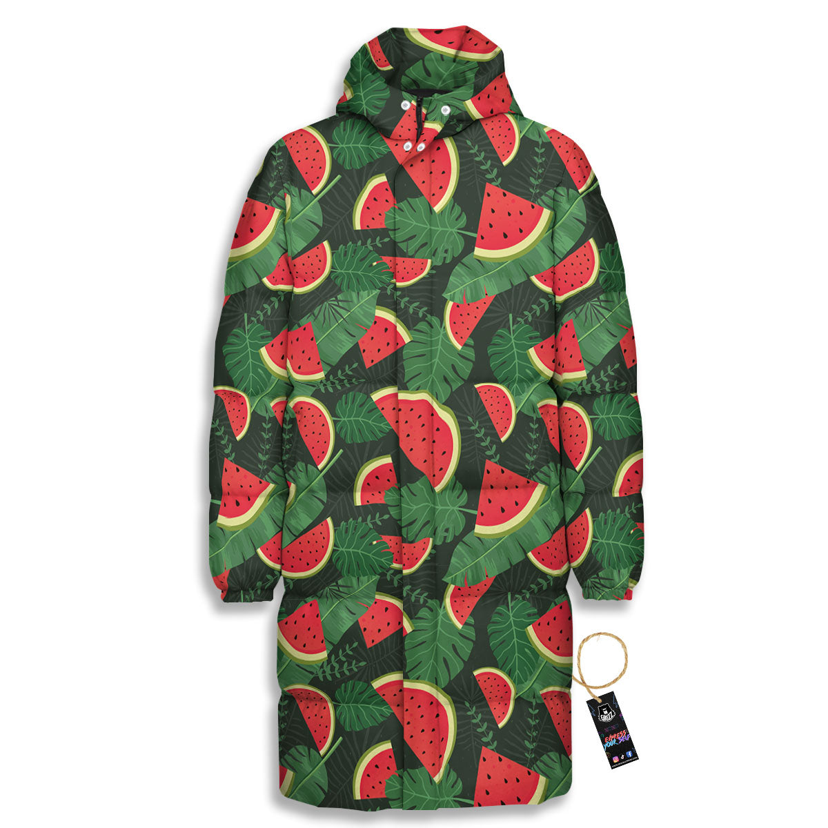 Pieces Leaf Watermelon Print Pattern Long Down Jacket-grizzshop