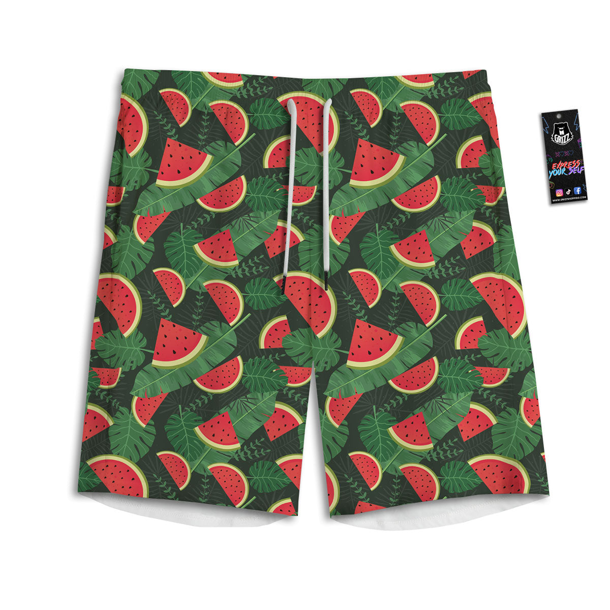 Pieces Leaf Watermelon Print Pattern Men's Athletic Shorts