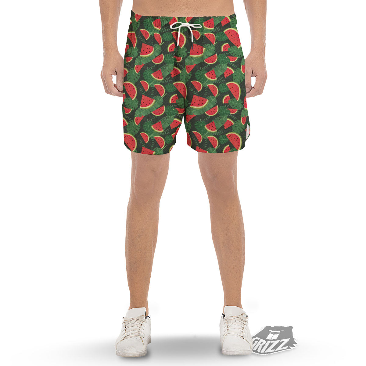 Pieces Leaf Watermelon Print Pattern Men's Gym Shorts-grizzshop