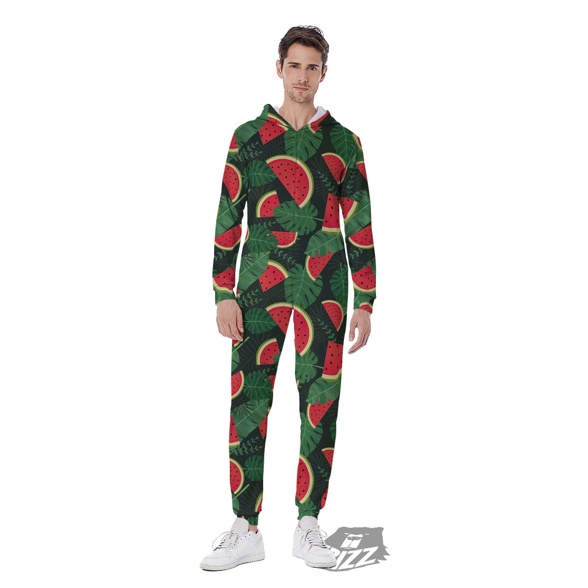 Pieces Leaf Watermelon Print Pattern Men's Jumpsuit-grizzshop