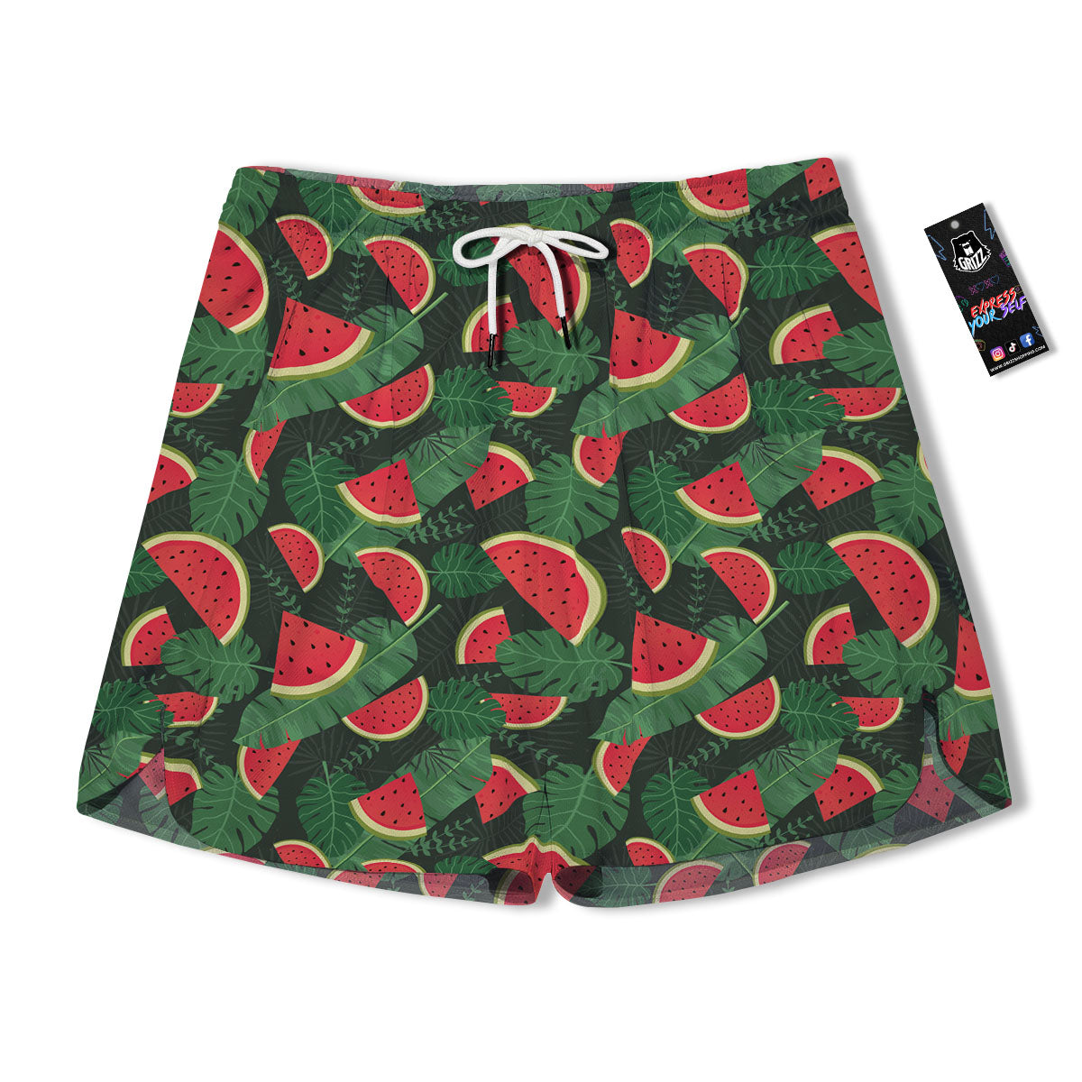 Pieces Leaf Watermelon Print Pattern Men's Running Shorts-grizzshop