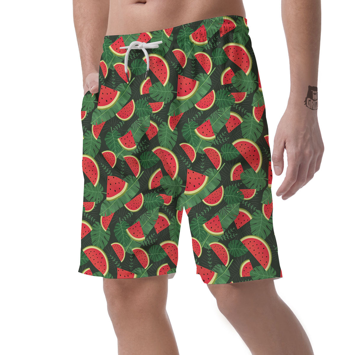 Pieces Leaf Watermelon Print Pattern Men's Shorts-grizzshop