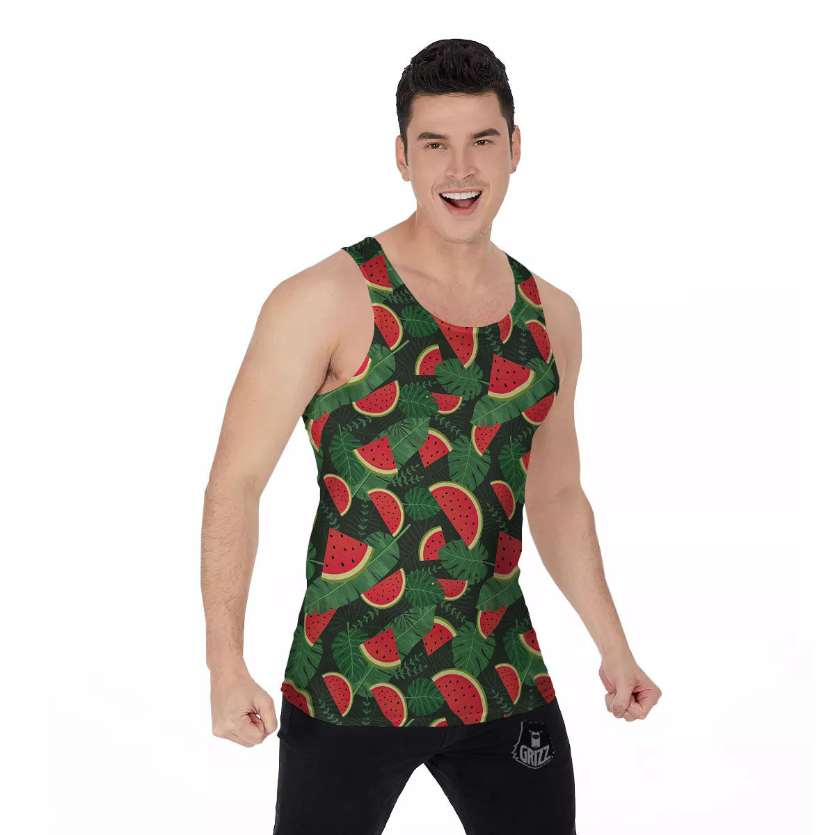 Pieces Leaf Watermelon Print Pattern Men's Tank Top-grizzshop