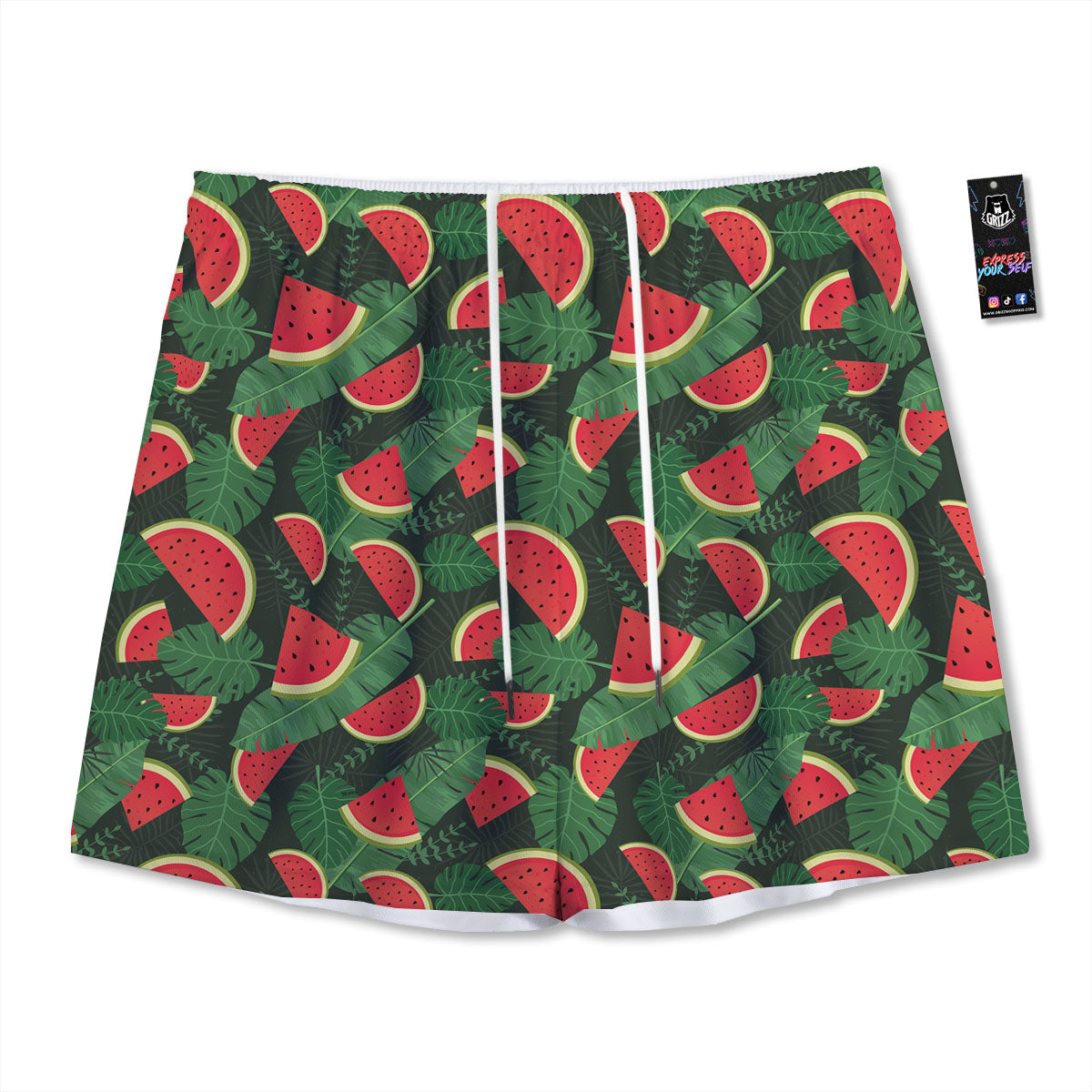 Pieces Leaf Watermelon Print Pattern Mesh Shorts