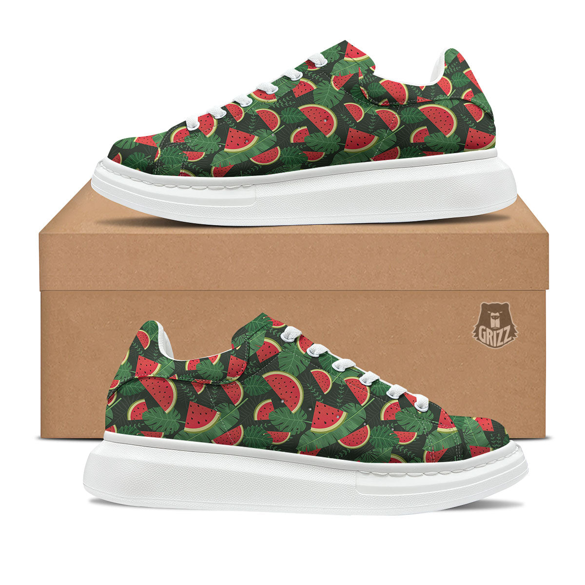 Pieces Leaf Watermelon Print Pattern Platform Shoes-grizzshop