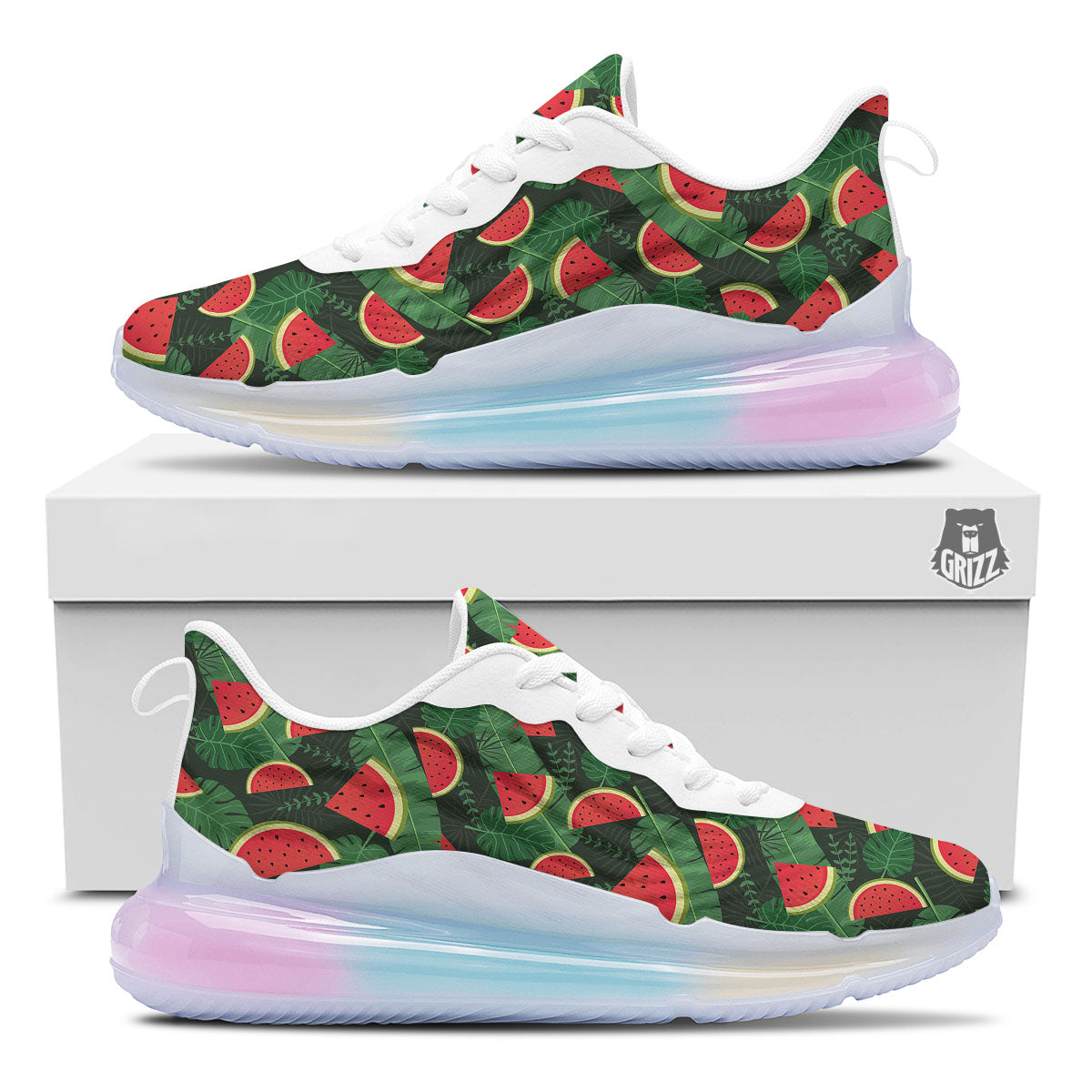 Pieces Leaf Watermelon Print Pattern Running Sneakers-grizzshop