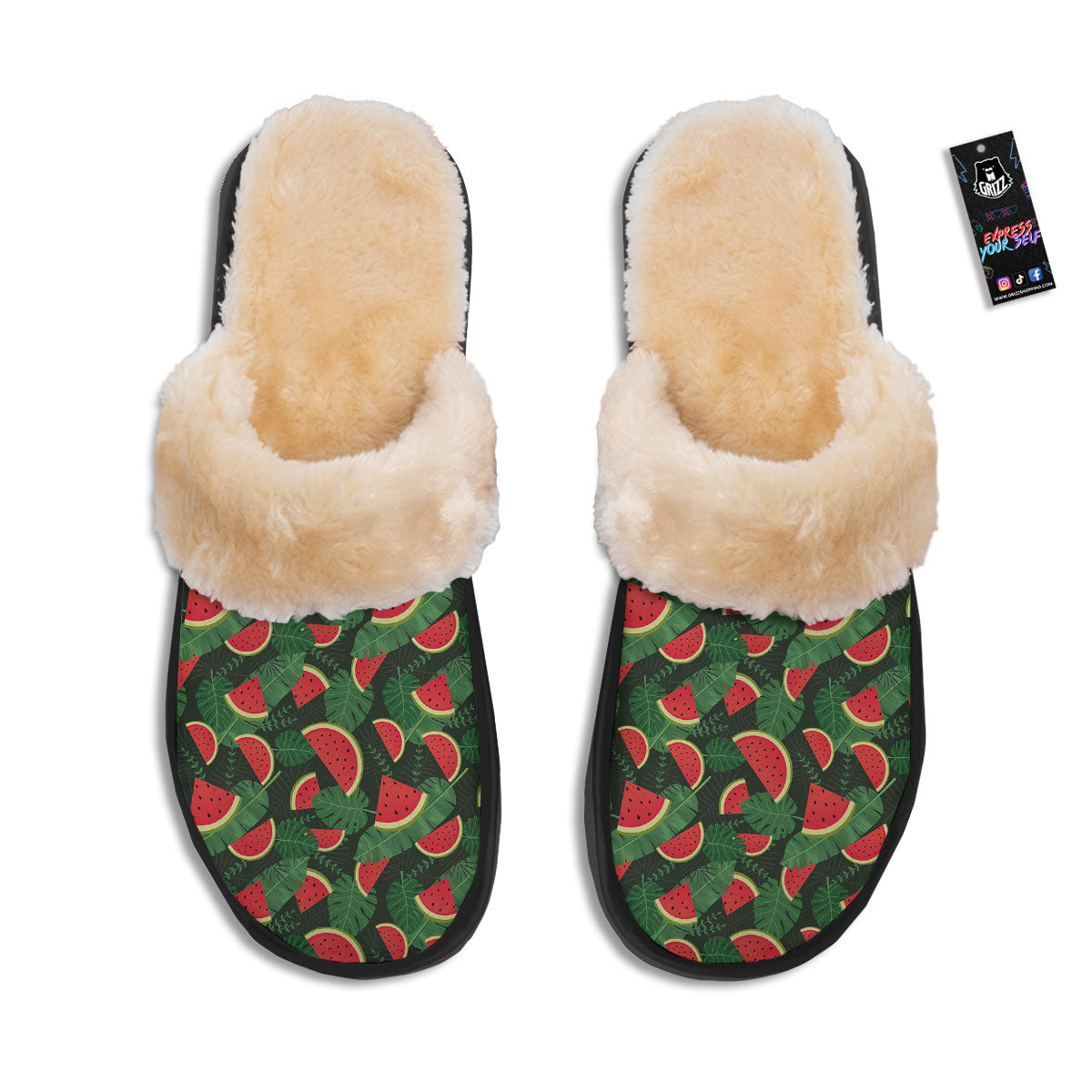 Pieces Leaf Watermelon Print Pattern Slippers-grizzshop