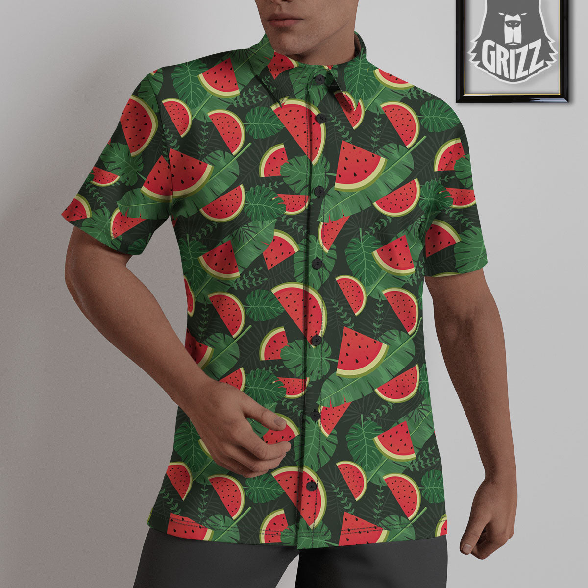 Pieces Leaf Watermelon Print Pattern Untucked Shirts-grizzshop