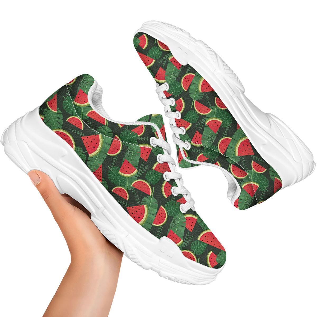 Pieces Leaf Watermelon Print Pattern White Chunky Shoes-grizzshop