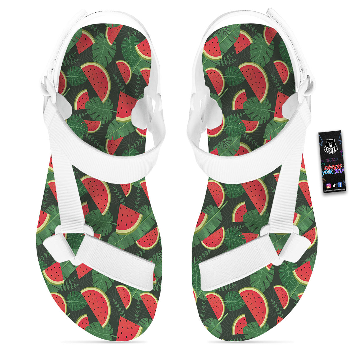 Pieces Leaf Watermelon Print Pattern White Open Toe Sandals-grizzshop