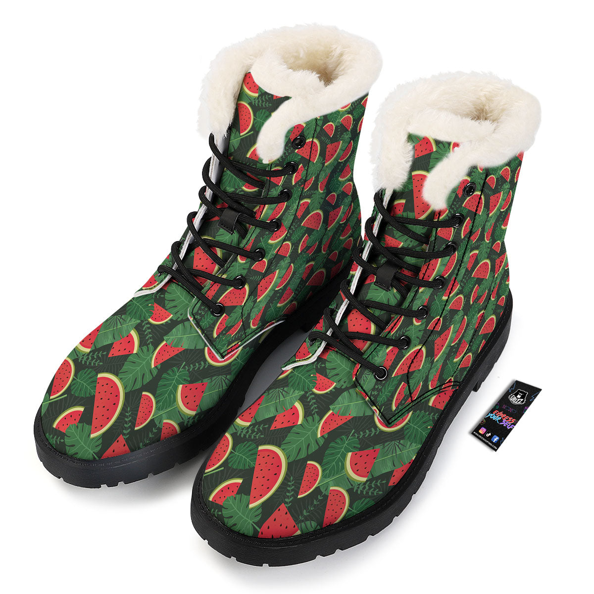 Pieces Leaf Watermelon Print Pattern Winter Boots-grizzshop