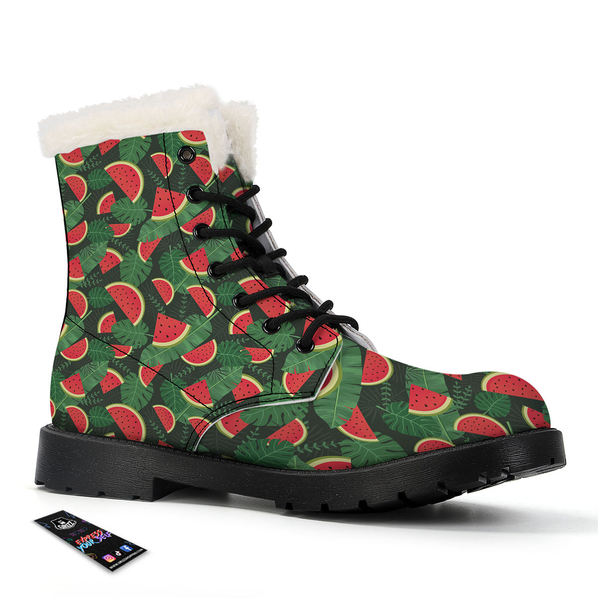 Pieces Leaf Watermelon Print Pattern Winter Boots-grizzshop