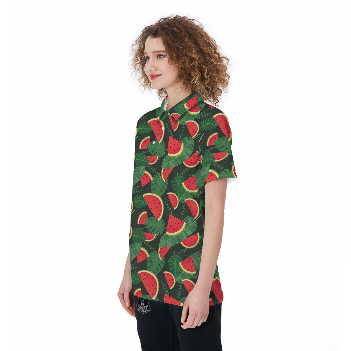 Pieces Leaf Watermelon Print Pattern Women's Golf Shirts-grizzshop