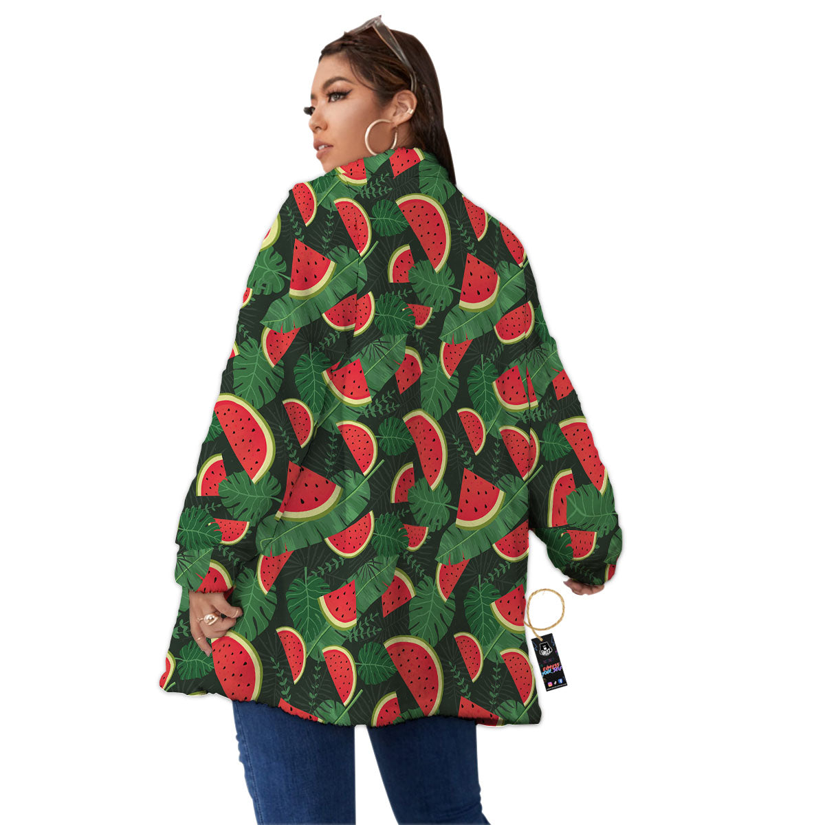 Pieces Leaf Watermelon Print Pattern Women's Sherpa Jacket-grizzshop