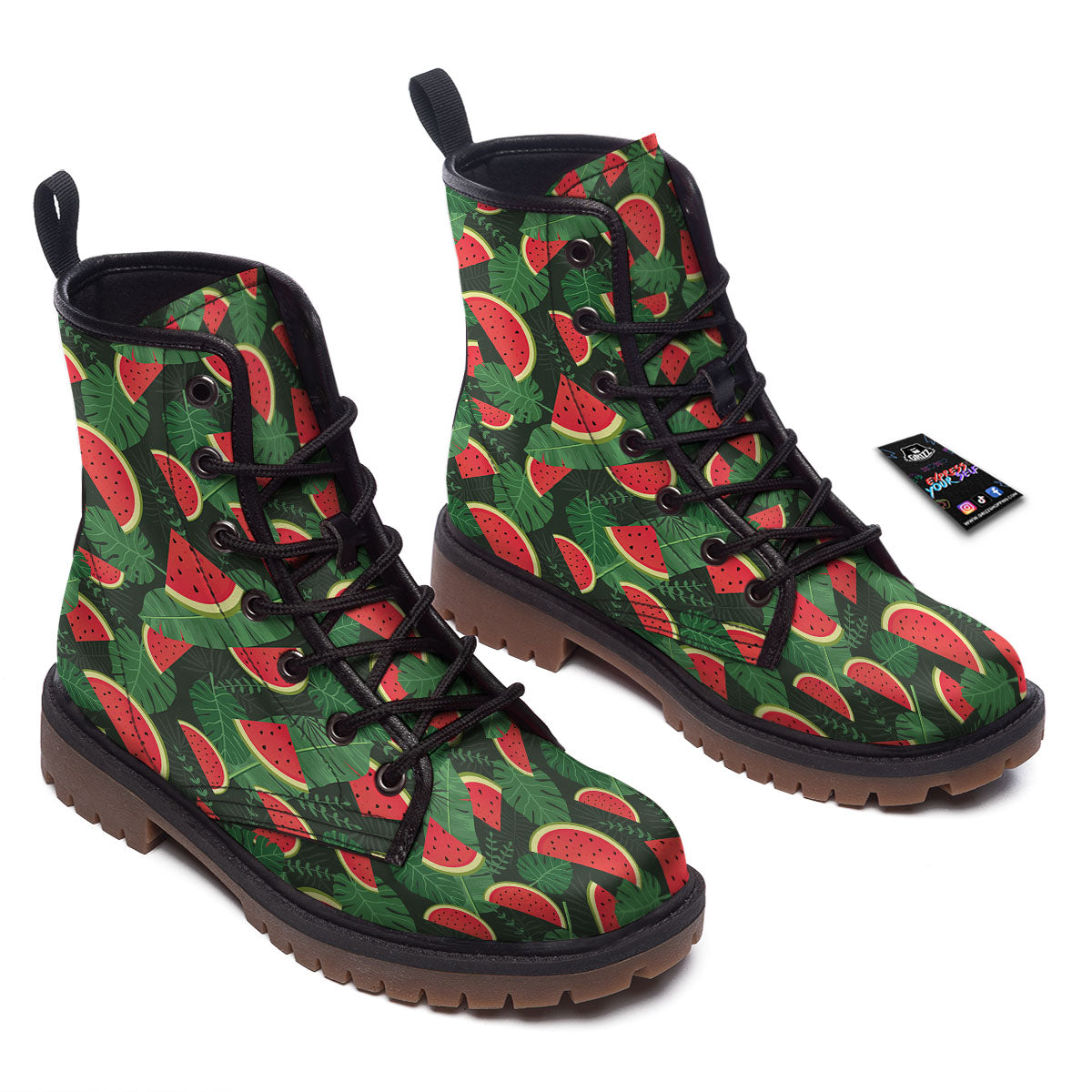 Pieces Leaf Watermelon Print Pattern Work Boots-grizzshop