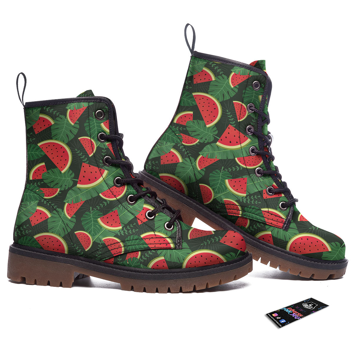 Pieces Leaf Watermelon Print Pattern Work Boots-grizzshop