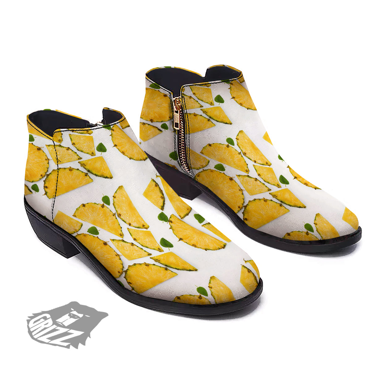 Pieces Pineapple Yellow Print Pattern Ankle Boots-grizzshop