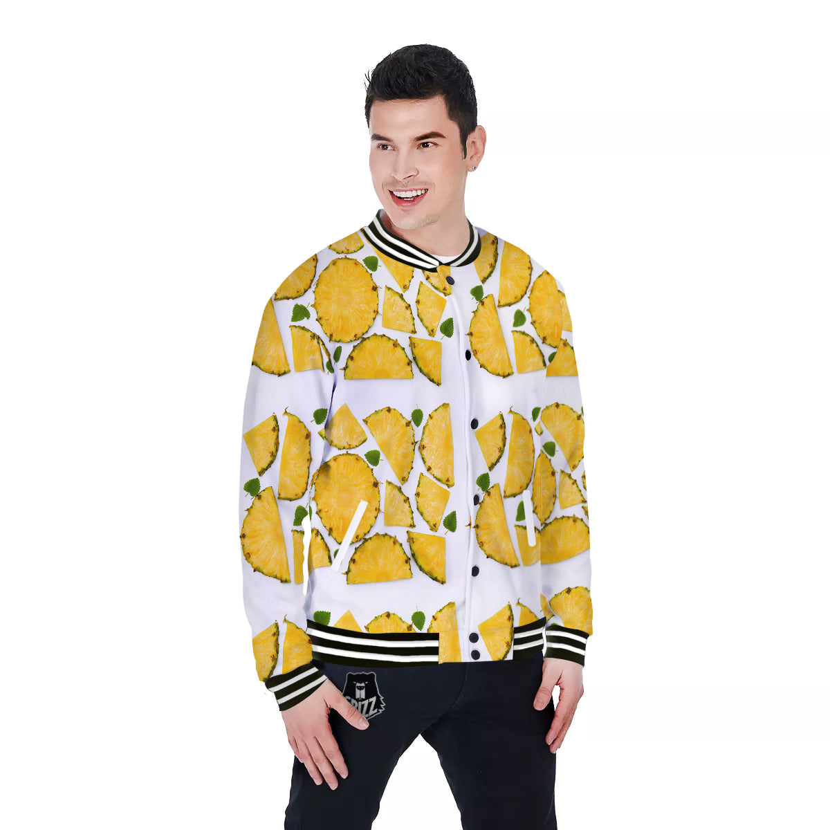 Pieces Pineapple Yellow Print Pattern Baseball Jacket-grizzshop