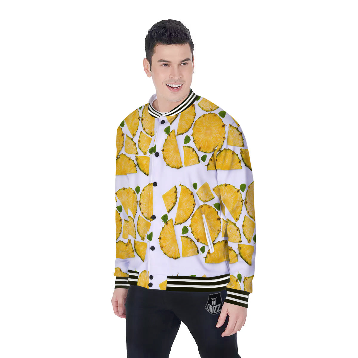Pieces Pineapple Yellow Print Pattern Baseball Jacket-grizzshop