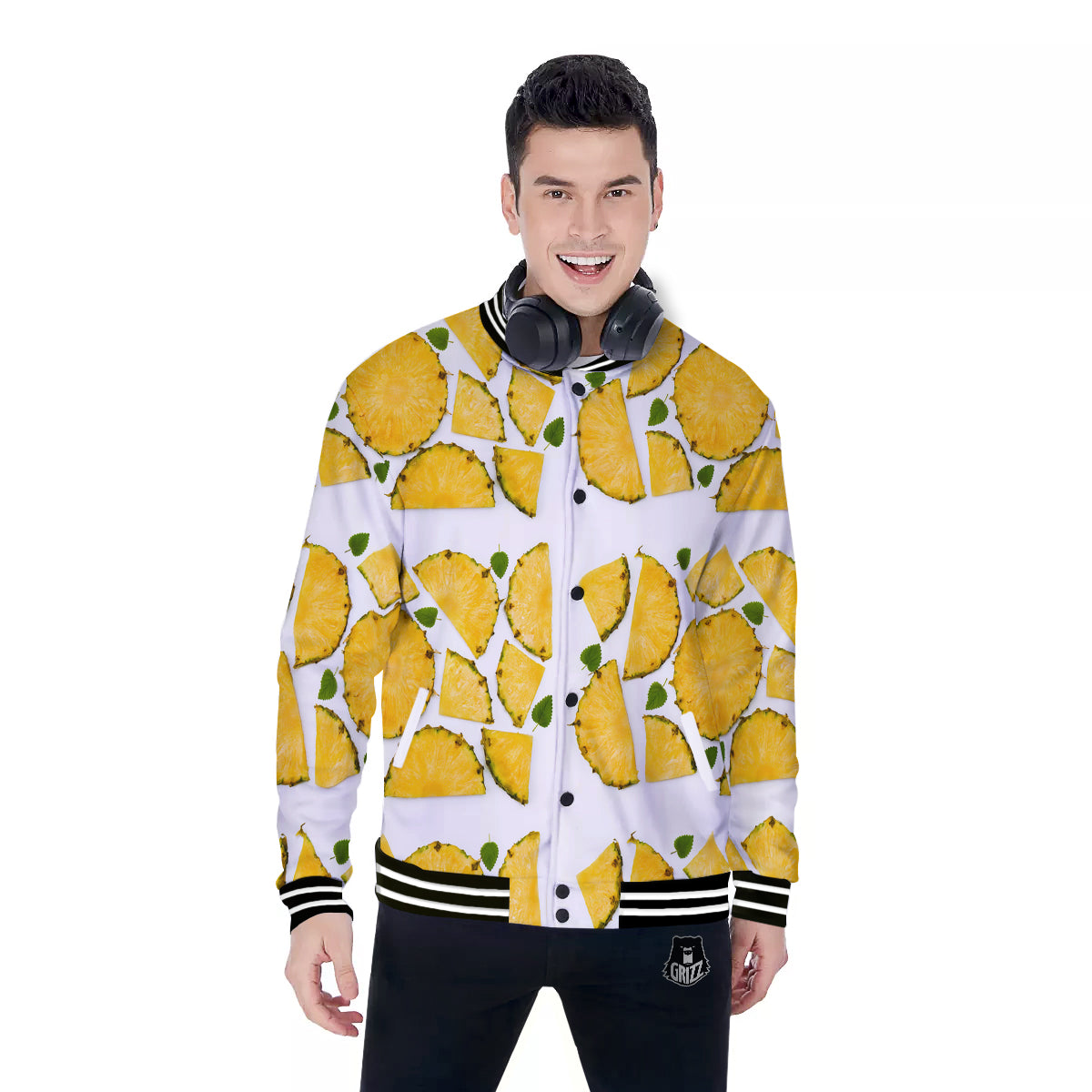 Pieces Pineapple Yellow Print Pattern Baseball Jacket-grizzshop